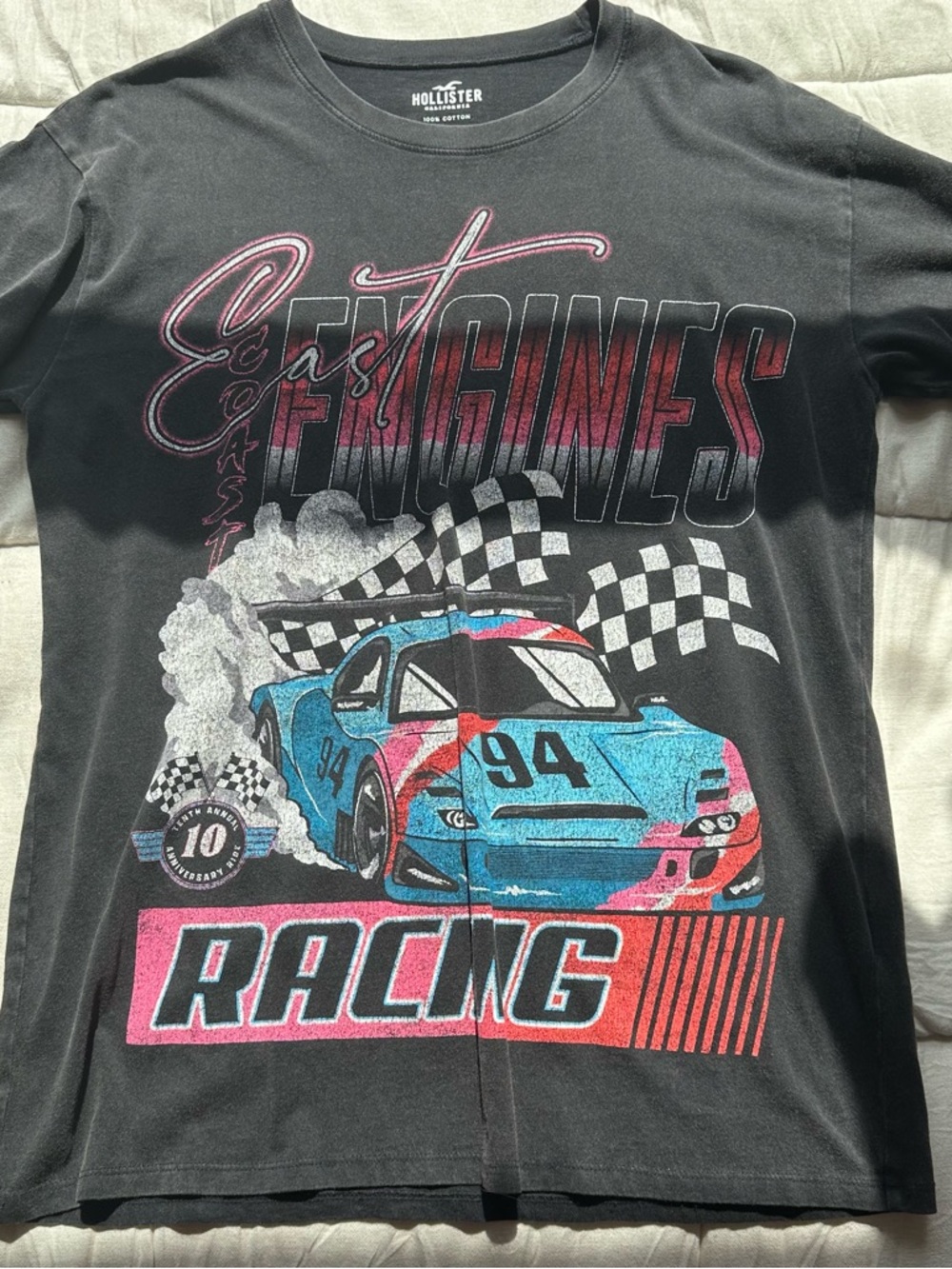 Hollister Black Racing Graphic Tee with Blue & Pink Car